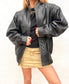 Veste en cuir oversize vintage 80s Taille M