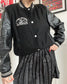 Giubbotto bomber con maniche in vera pelle vintage anni '80 Taglia M